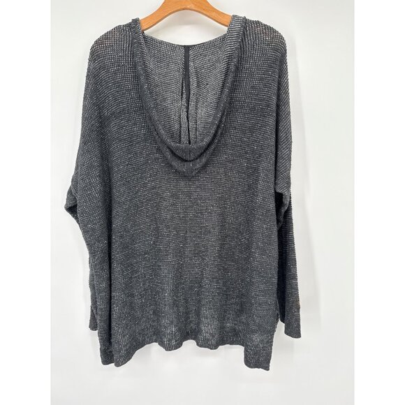 Eileen Fisher Womens size XL Organic Linen Gray Textured Knit V-Neck hoodie top - Picture 4 of 4